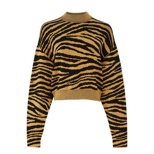 Proenza Schouler Tiger Knit Women's Cropped Sweater Brown Black $895 - Size XS